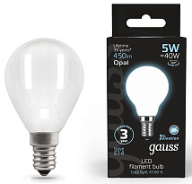 Лампа GAUSS LED Filament Шар OPAL 5W Е14 4100К 450Lm