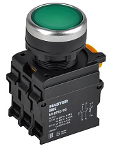 Кнопка с подсветкой d=22мм 1NO+1NC зелёная MASTER IEK