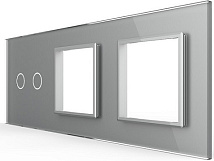 Панель для сенсорного выключателя и двух розеток Livolo, 2 клавиши, цвет серый, стекло