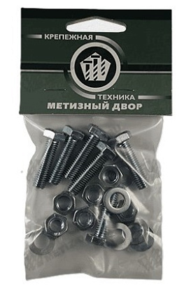 Болт М8*40 с гайкой и шайбой цинк (6 шт.) (ТД Метизный двор), уп