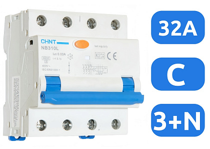 АВДТ NB310L/3N C32/3+N 30мА, тип АC, 6кА CHINT