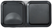 Блок ОУ Розетка с\з + 1-кл. выключатель графит IP55 TORS IEK