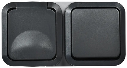 Блок ОУ Розетка с\з + 1-кл. выключатель графит IP55 TORS IEK