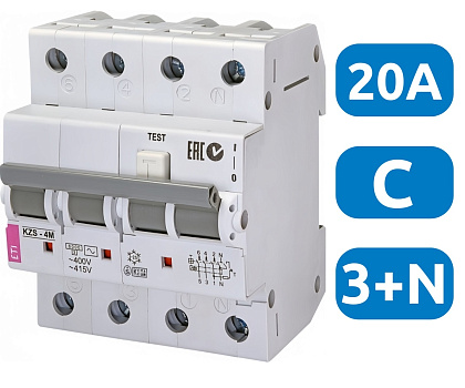АВДТ KZS-4M C20/0.03 3+N, 30мА, тип АC, 6кА ETI