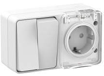 Блок ОУ розетка с/з + выключатель 2-кл. IP54 Белый AtlasDesign SE