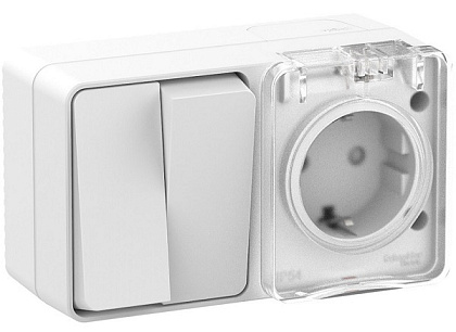 Блок ОУ розетка с/з + выключатель 2-кл. IP54 Белый AtlasDesign SE