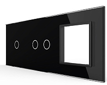 Панель для двух сенсорных выключателей и розетки Livolo, 3 клавиши (1+2), цвет черный, стекло