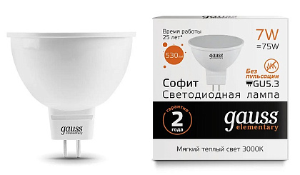Лампа LED MR16 GU5.3 3000К 7Вт 530Лм Elementary Gauss