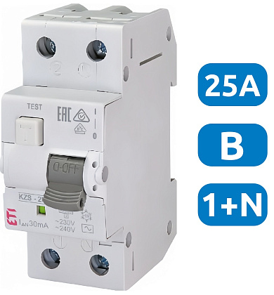 АВДТ KZS-2M B25/0.03 1+N, 30мА, тип АС, 10кА ETI