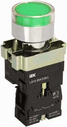 Кнопка LAY5-BW3361 LED зел. 1но IEK (с НДС)