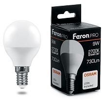 Лампа LED G45 E14 2700К 9Вт Feron