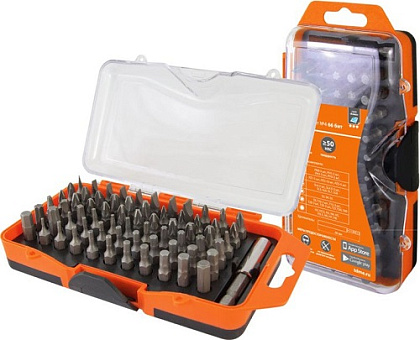 Набор бит №4, 66 бит: SL, PH, PZ, HEX, TORX, SQ,  удлинитель, сталь CR-V, в пласт. держ.«Алмаз» TDM