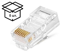 Коннектор RJ45 8P8C под витую пару Cat.5e 100МГц, покрытие 3мкд, 0,41-0,52, неэкранированный (в уп.5