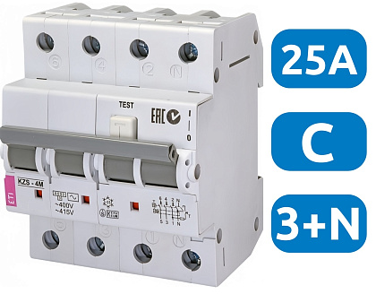 АВДТ KZS-4M C25/0.03 3+N, 30мА, тип АC, 6кА ETI