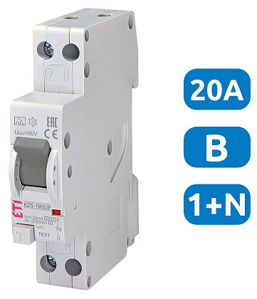 АВДТ KZS-1M B20/0.03 1+N, 30мА, тип А, 6кА (верх. подкл.) ETI