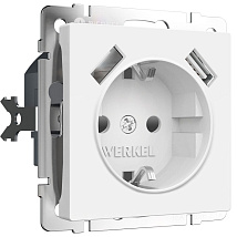 Розетка 1-я с/з с USB (тип А+А, 2,1А, 5В) Белый матовый WERKEL