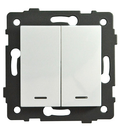 Выключатель 2-кл. с подсветкой белый A-011W "Aura" AWSproducts