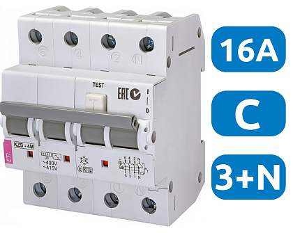 АВДТ KZS-4M C16/0.03 3+N, 30мА, тип АC, 6кА ETI