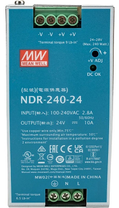 Источник питания NDR-240-24 AC/DC 24B,10A,240Вт на DIN рейку