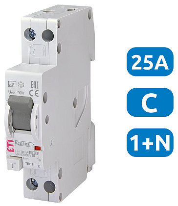 АВДТ KZS-1M C25/0.03 1+N, 30мА, тип А, 6кА (верх. подкл.) ETI