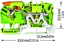 Клеммник 2,5 кв.мм.32А, 800В,2отв./1пол. ж/з.