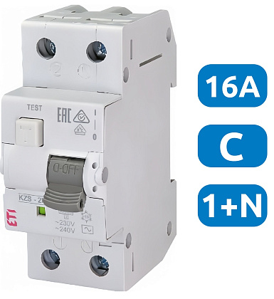 АВДТ KZS-2M C16/0.03 1+N, 30мА, тип АС, 10кА ETI