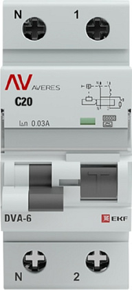 АВДТ DVA-6 C20/1+N 30мА, тип АС, 6кА AVERES EKF