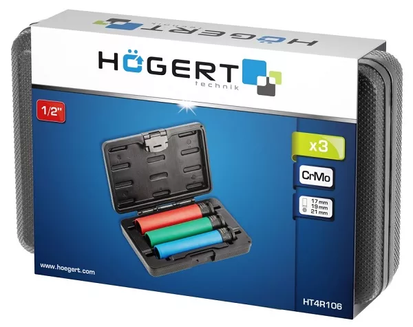Головки ударные длинные набор 1/2'' (3 шт.) (17мм, 19мм, 21мм) HOEGERT