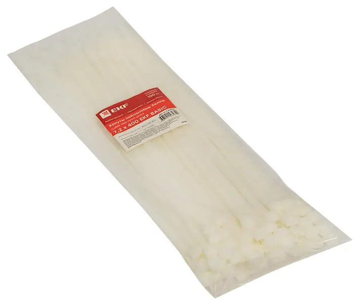 Хомут 7,2*400 белый нейлон (100 шт.) Basic (EKF), уп