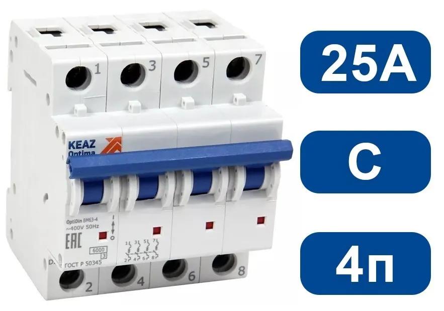 Автоматический выключатель BM63-C25/4 6кА КЭАЗ