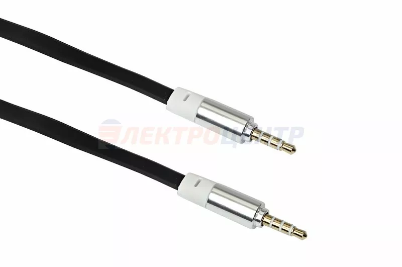 Аудио кабель AUX 3.5 мм шнур плоский 1M черный