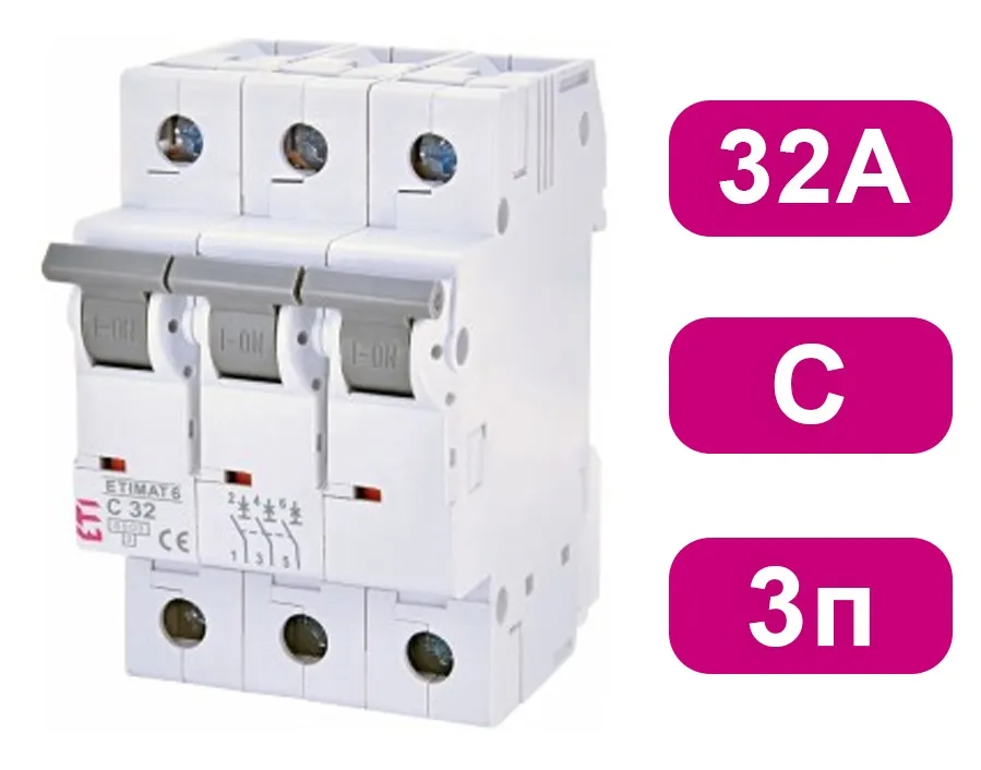 Автоматический выключатель ETIMAT6 C32/3 6кA ETI