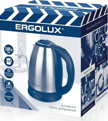 Чайник электрический матово-черный ПРОМО18 1.8л., 1600 Вт ERGOLUX ELX-KS05-C72 (нерж.сталь, 1.8л, 22