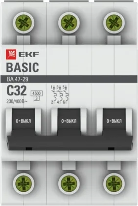 Автоматический выключатель ВА 47-29 C32/3 4.5кА Basic EKF РАСПРОДАЖА СКИДКИ НЕТ