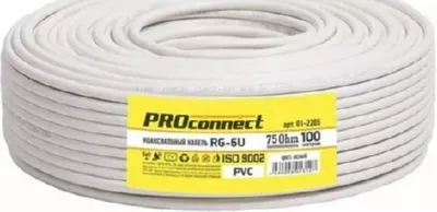 Кабель PROCONNECT RG6 телевизионный, (48%), 75 Ом, 100м., белый