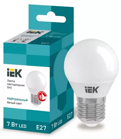 Лампа LED шар LED-G45 eco 7Вт 230В 4000К E27, 630Lm IEK