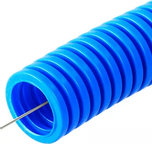 Труба гофрированная ППнг лёгкая 350Н не распространяющая горение синяя с/з д25 (50м/уп) Промрукав