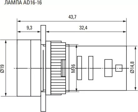 Индикатор LED желтый AD16-16HS 16 мм. 230В AC IP54 EKF