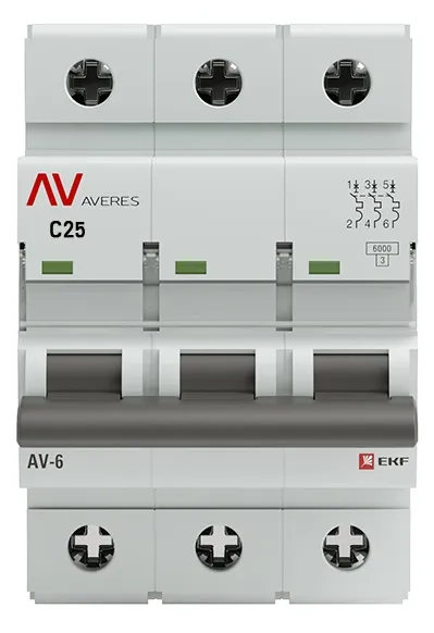 Автоматический выключатель AV-6 C25/3 6кА  AVERES EKF