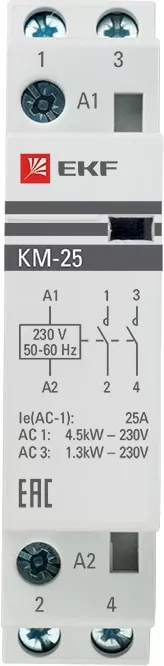Контактор модульный КМ 25/20 (кат.230В AC, 2но, 25A PROxima) EKF