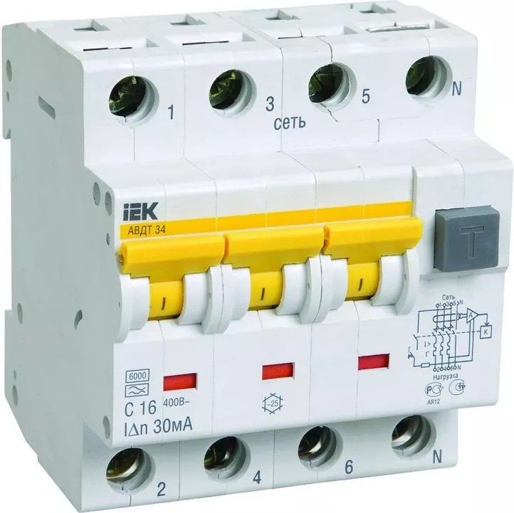 АВДТ34 С16/4/0,03, 30mA, тип АС, 6kA IEK