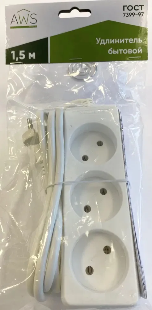 Удлинитель бытовой 3гн. 1,5м б/з ПВС 2x0,75mm2 AWS-H03-1,5 AWSPRODUCTS