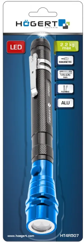 Держатель гибкий телескопический магнитный с фонариком 170-570мм HOEGERT