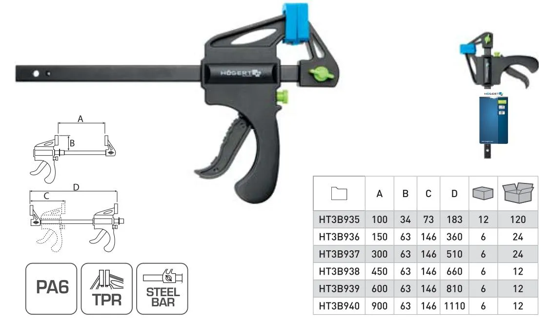 Струбцина столярная быстрозажимная 100x34 мм HOEGERT