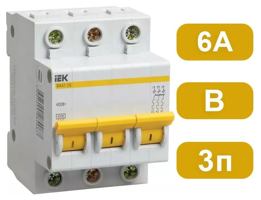 Автоматический выключатель ВА47-29 B6/3 4,5кА IEK