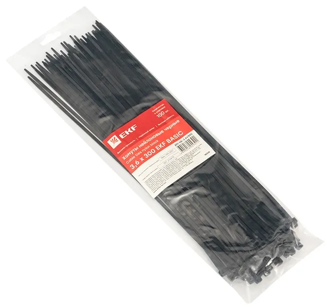 Хомут 3,6*300 черный нейлон UV (100 шт.) Basic (EKF), уп