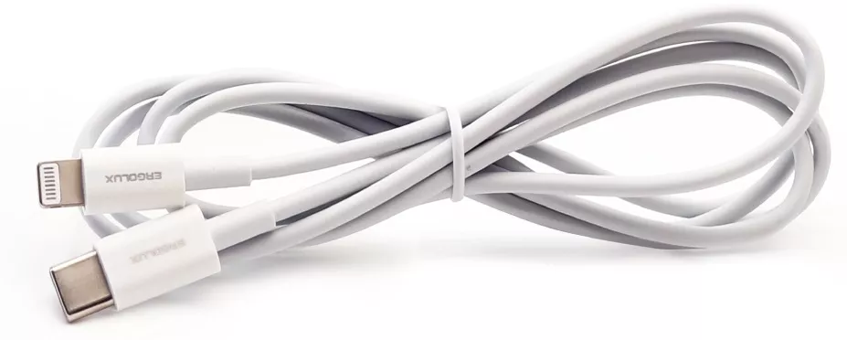 Дата-кабель ERGOLUX ELX-CDC01-C02 (Type C-Lightning 3А, 1,2м, Белый, Зарядка+Передача данных, Коробк