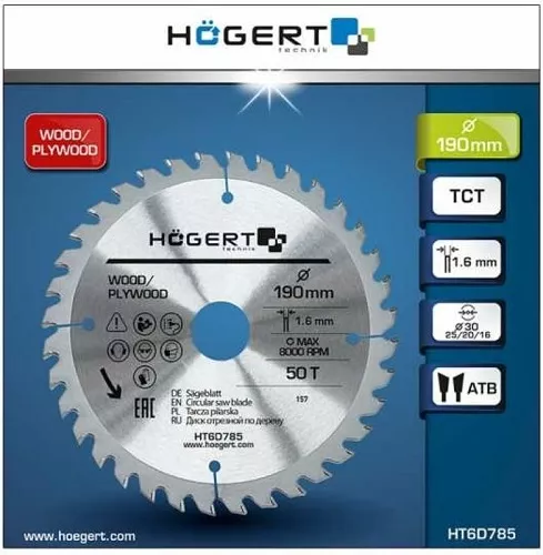 Диск пильный 190*30*50T Mn65 HOEGERT