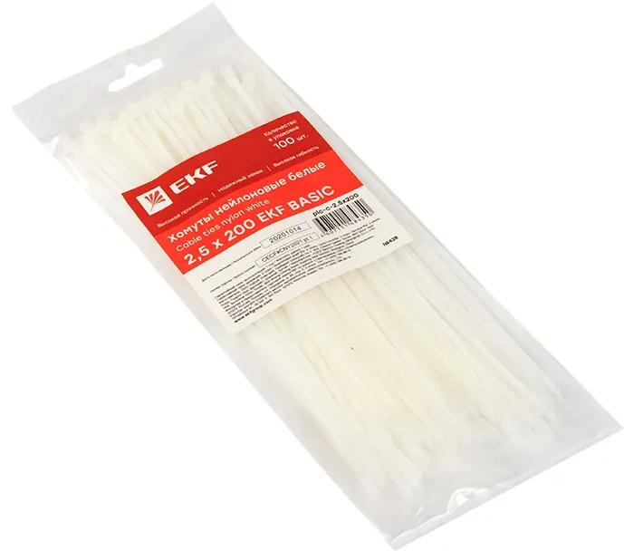 Хомут 2,5*200 белый нейлон (100 шт.) Basic (EKF), уп