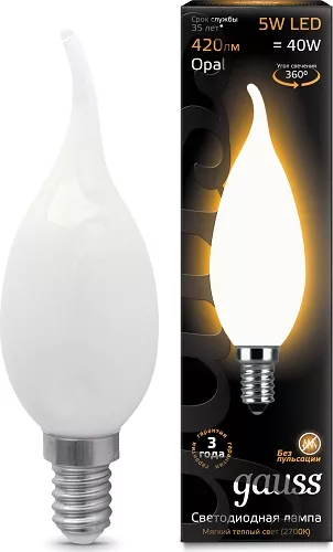 Лампа GAUSS LED Filament Свеча на ветру OPAL 5W Е14 2700К 420Lm